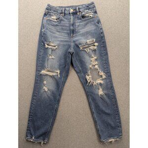 American Eagle Outfitters Jeans Womens 6 Blue Distressed Ripped Raw Hem Stretch
